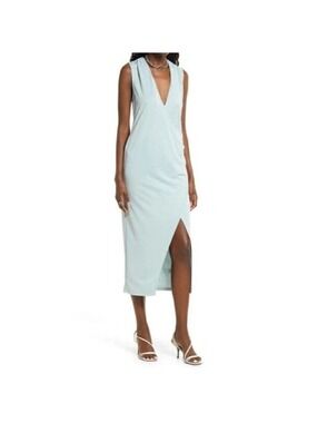 Open Edit teal tank midi dress BNWOT sz Medium faux wrap front slit